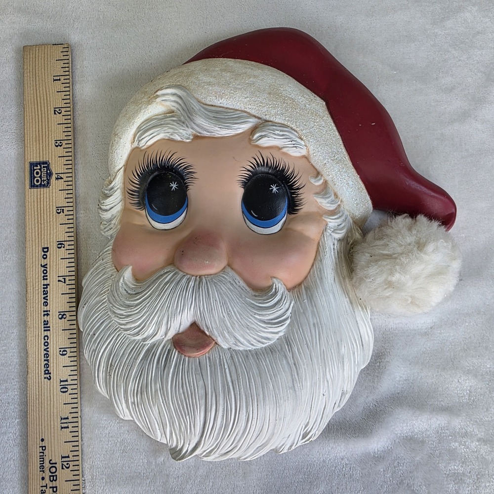 1980's‎ Ceramic Porcelain Santa Head Face Wall Door Hang 12"x10" Christmas Decor